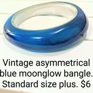 Large Vintage Asymmetrical Moonglow Bangle in Blue and Silver